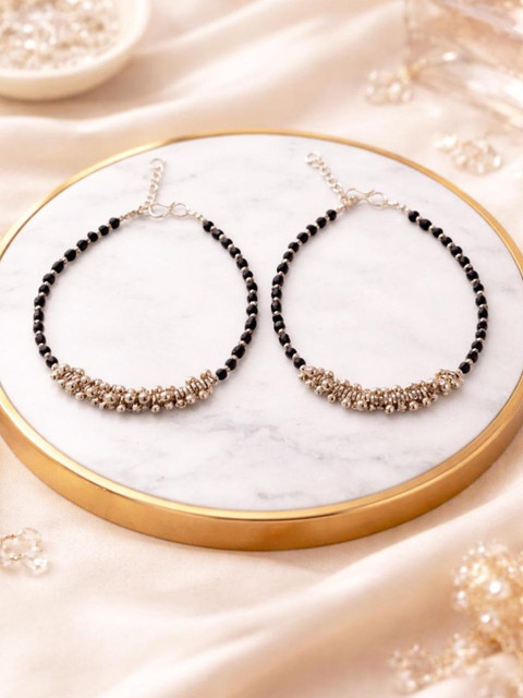 ANIKAS CREATION Silver-Plated Artificial Beads Anklet