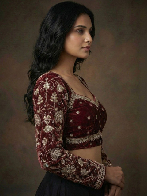 RAGHUVEER CREATION Embroidered Zari Saree Blouse