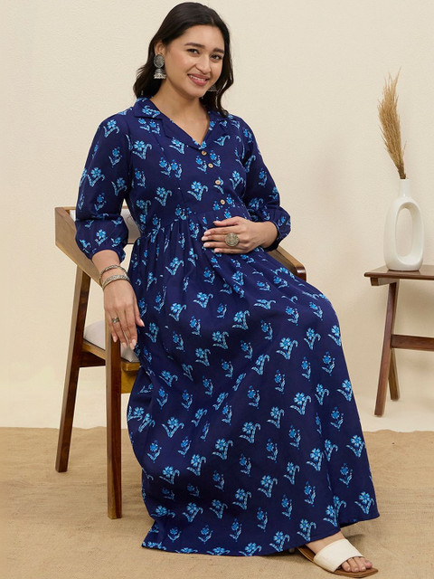 MomToBe Floral Print Maternity Fit & Flare Midi Dress