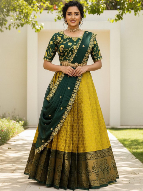 Pink Bindi Embroidered Sequinned Semi-Stitched Lehenga & Blouse With Dupatta