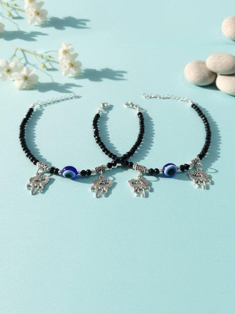 ANIKAS CREATION Silver-Plated Artificial Beads Anklet