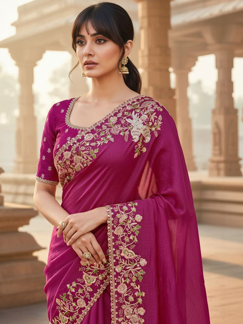 FABLAND Embellished Embroidered Pure Georgette Heavy Work Saree - Image 3