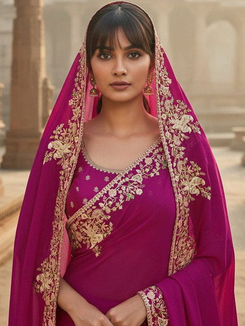 FABLAND Embellished Embroidered Pure Georgette Heavy Work Saree - Image 6