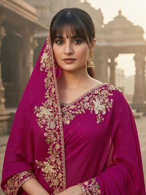 FABLAND Embellished Embroidered Pure Georgette Heavy Work Saree