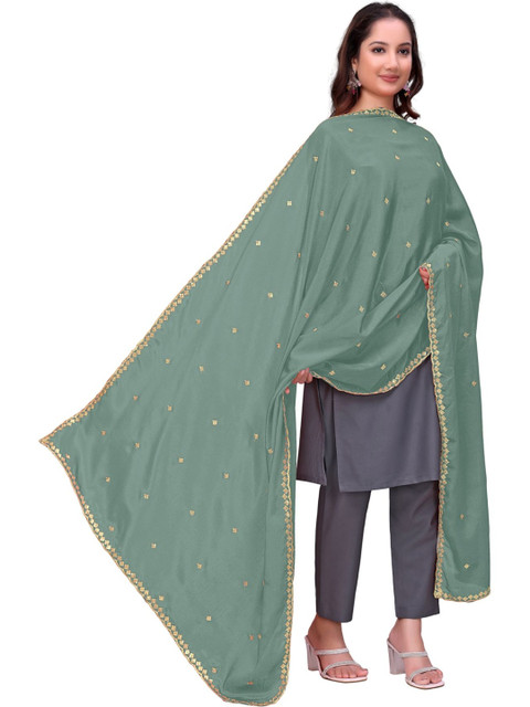 SEKMANY Ethnic Motifs Embroidered Art Silk Dupatta with Sequinned - Image 3
