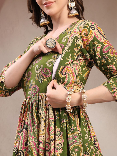 Pristyle Women Paisley Printed Thread Work Maternity Anarkali Kurta - Image 6