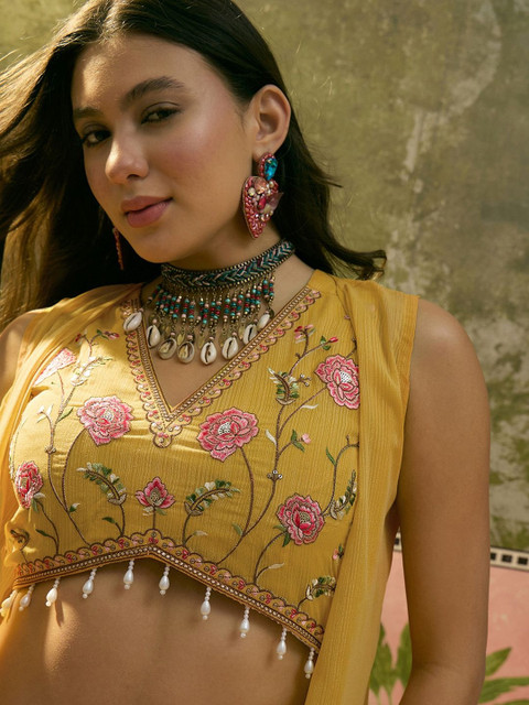 Sangria Embroidered V-Neck Top Shrug & Palazzos Co-Ords - Image 2