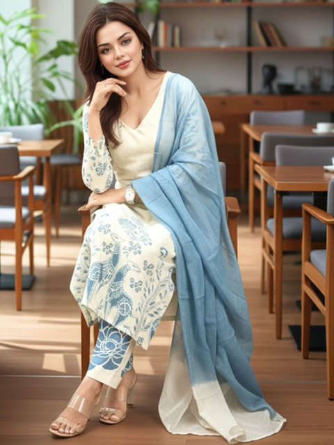 SZN Women Ethnic Motifs Printed Regular Kurta with Trousers & With Dupatta