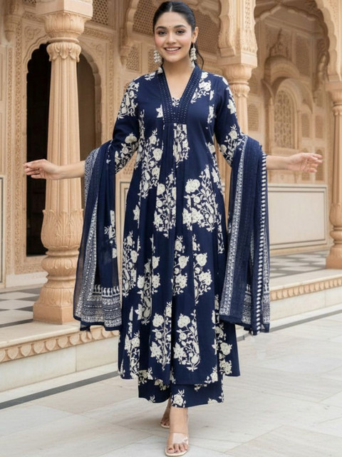 Keitra Women Floral Printed Regular Kurta with Palazzos & With Dupatta