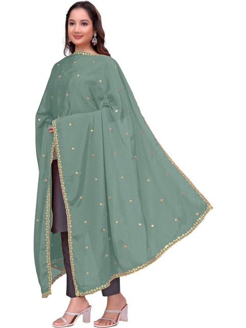 SEKMANY Ethnic Motifs Embroidered Art Silk Dupatta with Sequinned