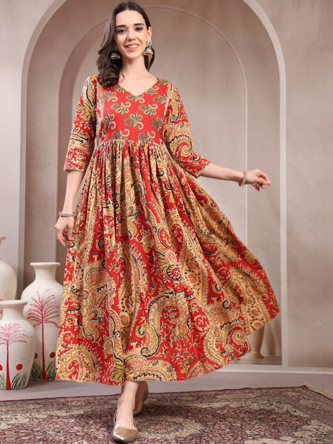 Pristyle Women Paisley Printed Thread Work Maternity Anarkali Kurta