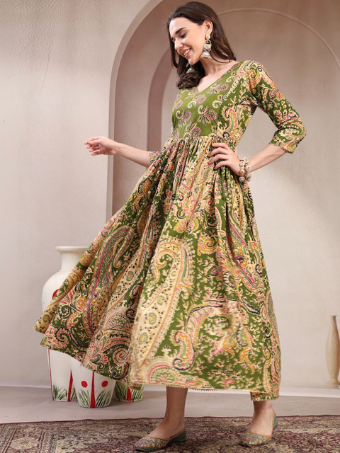 Pristyle Women Paisley Printed Thread Work Maternity Anarkali Kurta - Image 2