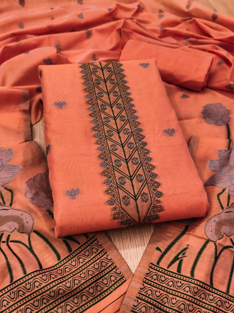 LeeliPeeri Designer Embroidered Pure Cotton Unstitched Dress Material