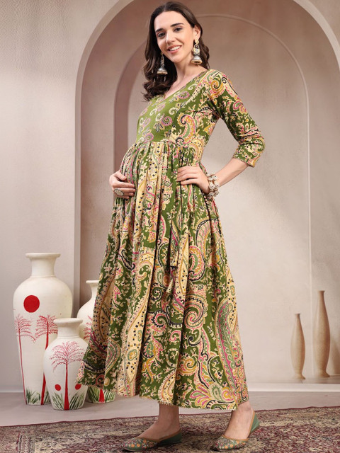 Pristyle Women Paisley Printed Thread Work Maternity Anarkali Kurta - Image 4