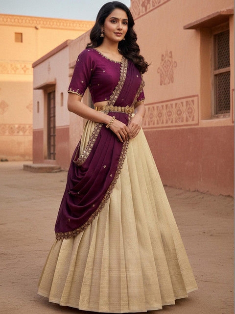 Pink Bindi Embroidered Sequinned Semi-Stitched Lehenga & Blouse With Dupatta