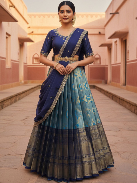 Pink Bindi Embroidered Semi-Stitched Lehenga & Blouse With Dupatta