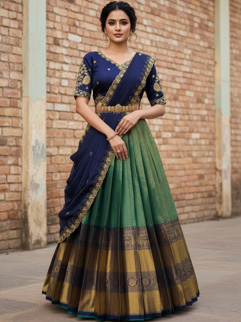 Pink Bindi Embroidered Sequinned Semi-Stitched Lehenga & Blouse With Dupatta