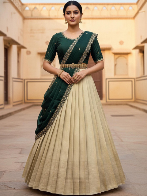 Pink Bindi Embellished Sequinned Semi-Stitched Lehenga & Blouse With Dupatta