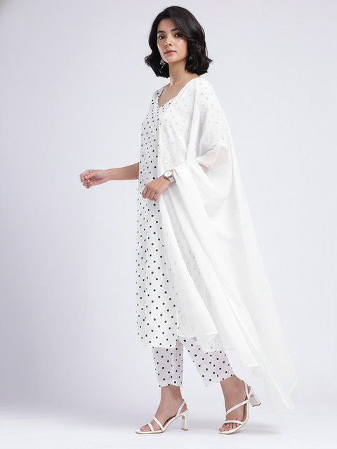 fusion by glitchez Polka Dots Printed Puff Sleeves Straight Kurta Set