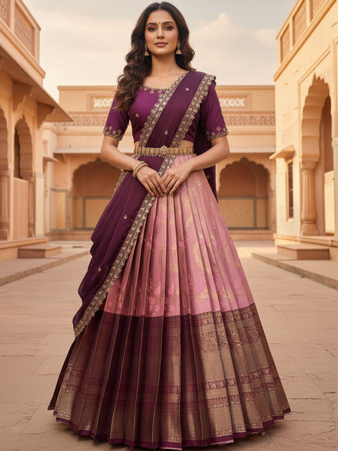 Pink Bindi Embroidered Semi-Stitched Lehenga & Blouse With Dupatta