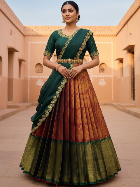 Pink Bindi Embroidered Semi-Stitched Lehenga & Blouse With Dupatta