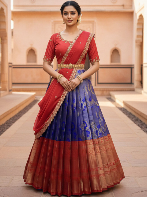 Pink Bindi Embroidered Semi-Stitched Lehenga & Blouse With Dupatta
