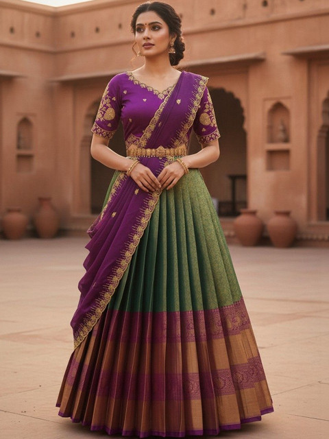 Pink Bindi Embroidered Semi-Stitched Lehenga & Blouse With Dupatta