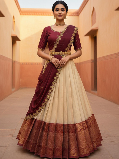 Pink Bindi Embroidered Semi-Stitched Lehenga & Blouse With Dupatta