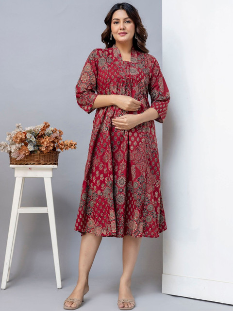 ANNA MONNA Women Floral Pure Cotton Printed Maternity Flared Dress