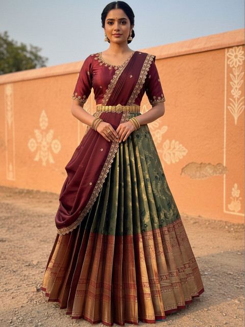 Pink Bindi Embroidered Semi-Stitched Lehenga & Blouse With Dupatta