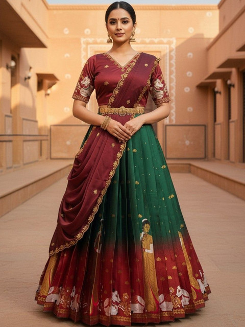 Pink Bindi Embroidered Semi-Stitched Lehenga & Blouse With Dupatta