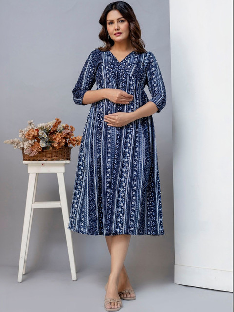 ANNA MONNA Women Floral Pure Cotton Printed Maternity Flared Dress