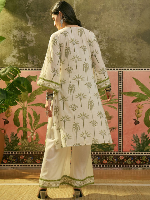 Sangria Printed Pure Cotton Tie-Up Neck Kurta & Palazzos Kurta Sets - Image 6