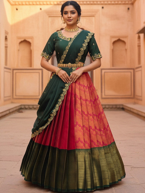 Pink Bindi Embroidered Semi-Stitched Lehenga & Blouse With Dupatta