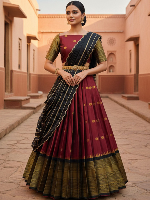 Pink Bindi Embellished Semi-Stitched Lehenga & Blouse With Dupatta