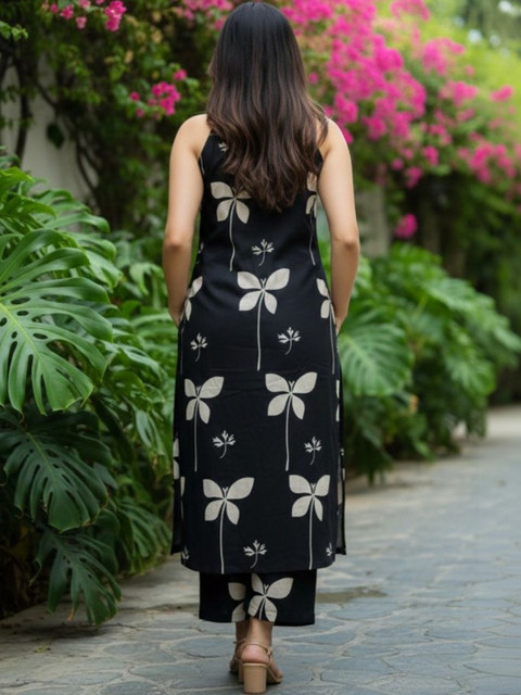 Keitra Women Floral Printed Regular Pure Cotton Kurta with Trousers - Image 5