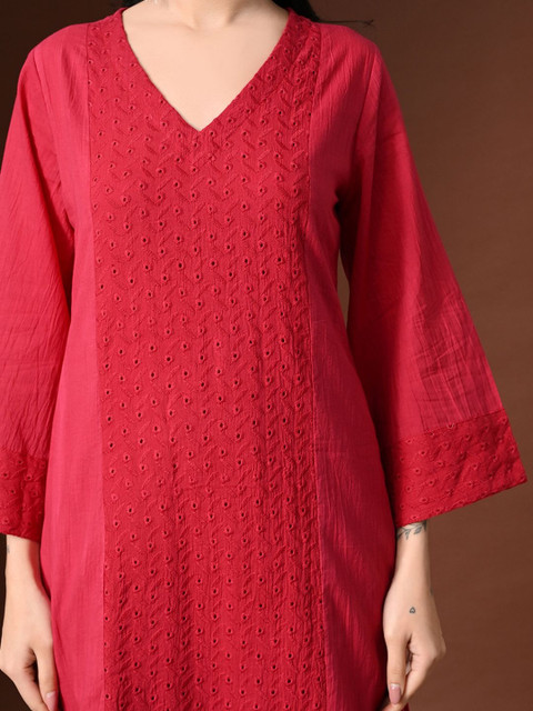 Sangria Embroidered Round Neck Tunic & Trousers Co-Ords Set - Image 7