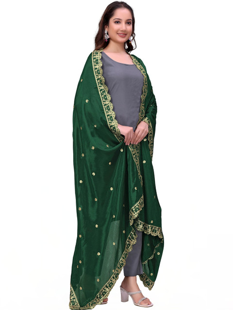 SEKMANY Ethnic Motifs Embroidered Art Silk Dupatta with Sequinned - Image 3