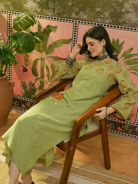 Sangria Printed Pure Cotton Round Neck Kurta & Trousers Kurta Sets