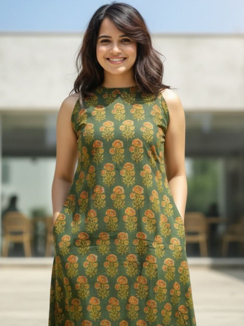 Keitra Women Floral Printed Regular Pure Cotton Kurta with Trousers - Image 2