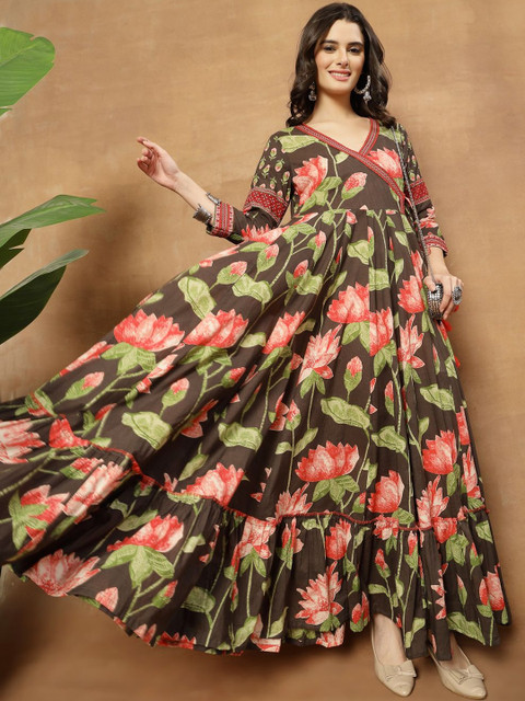 Sangria Printed Cotton V-Neck Anarkali Kurtas - Image 6