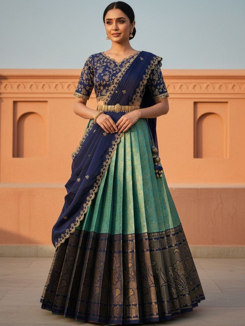 Pink Bindi Embroidered Semi-Stitched Lehenga & Blouse With Dupatta