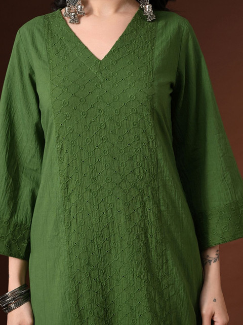 Sangria Embroidered V Neck Tunic & Trousers Co-Ords Set - Image 6
