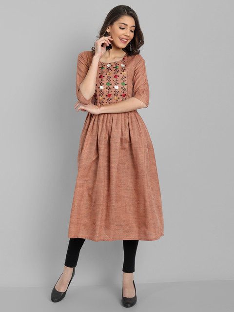 Fabriza Women Floral Embroidered Thread Work Floral Maternity Anarkali Kurta