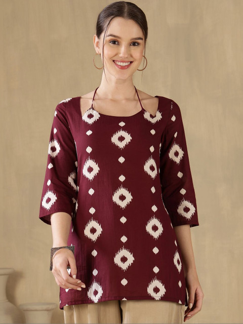 Anouk Mirage Print Halter Neck Ethnic Cotton Blend Top