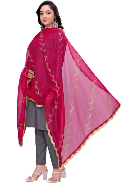 SEKMANY Ethnic Motifs Embroidered Organza Dupatta with Sequinned
