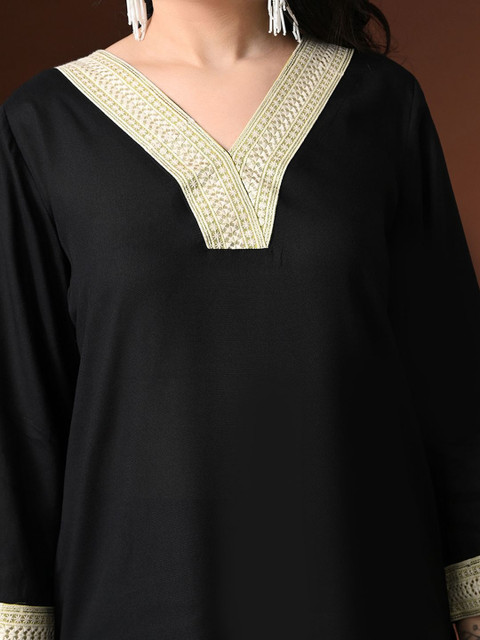 Sangria Yoke Design V-Neck Tunic & Trousers Co-Ords Set - Image 7