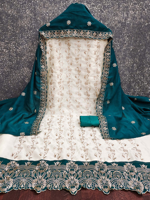 HERE&NOW Embroidered Silk Chiffon Unstitched Dress Material