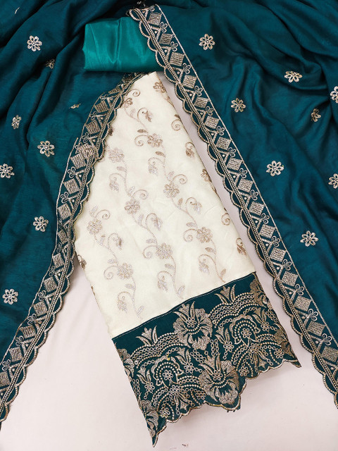 HERE&NOW Embroidered Silk Chiffon Unstitched Dress Material - Image 2