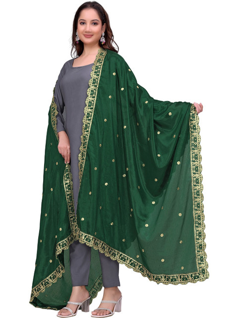 SEKMANY Ethnic Motifs Embroidered Art Silk Dupatta with Sequinned